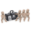 The Prestan Infant Manikin with CPR Monitor 4-Pack offers instant feedback regarding the rate of chest compressions during CPR. These realistic CPR manikins include 4 infant manikin with CPR monitor, 50 face shields/lung bags, carrying case, and instruction sheet. Prestan's Infant training manikin with CPR Rate Monitor allows for instant feedback to both instructor and student regarding the rate of chest compression. This allows each student to gauge their rate of compressions on their own as well as allowing the instructor to monitor several students quickly and easily. Realistic to the eye and the touch. Prestan manikins are uniquely designed as a clam shell that accommodates an easy-to-insert face shield/lung bag. Patented face/head tilt, the Prestan Professional Infant Manikin simulates the way an actual victim's head would move if he required CPR Latex Free Includes: 4 Infant Manikins with CPR monitor, 50 Infant Face-Shield-Lung Bags,